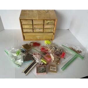 Vintage Marbled Plastic 10 Drawer Craft Organizer with Bead Lot of 25 Tan